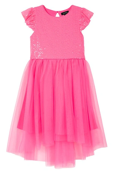 Zunie Kids' Ruffle Sequin Dress In Hot Pink