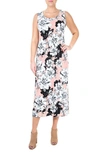 Nina Leonard Patterned Maxi Dress In Blush Multi Graphic Flowers