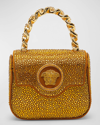Versace La Medusa Mini Crystal Top Handle Bag In Caramel Gold