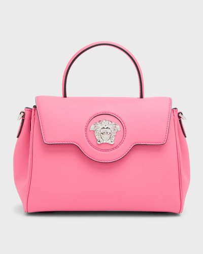 Versace Mini La Medusa Leather Top Handle Bag In Rose