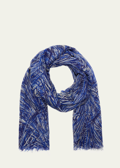 Loro Piana Foliage Print Cashmere Stole In Blue