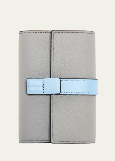 Loewe Small Trifold Flap Leather Wallet In Pearl Grey/dusty