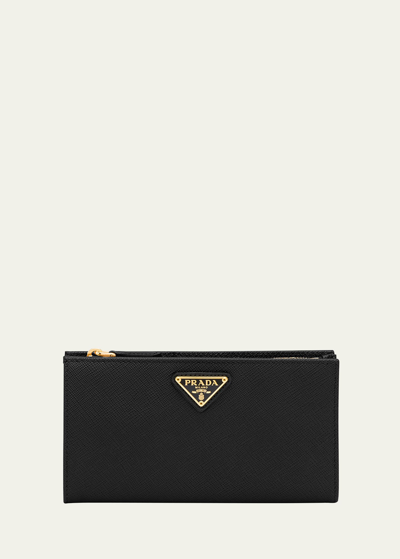 Prada Large Saffiano Leather Wallet In Black