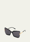 Tom Ford Gia Semi-rimless Butterfly Sunglasses In Black / Smoke
