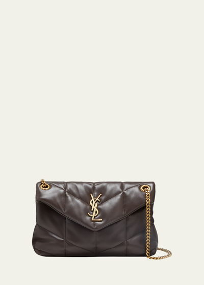 Saint Laurent Loulou Small Puffer Chain Shoulder Bag In Dark Ganache