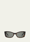 Saint Laurent Logo Injection Plastic Cat-eye Sunglasses In Shiny Dark Havana