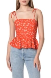 Wayf Escape Print Tie Strap Peplum Camisole In Red Roses