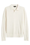 Vince Johnny Collar Long Sleeve Wool Polo In Bone