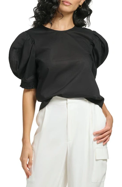 Dkny Puff Sleeve Voile Blouse In Black