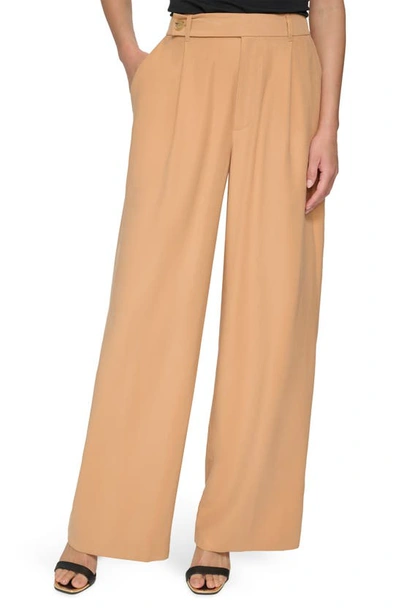 Dkny Womens High Rise Pleated Wide Leg Pants In Brown