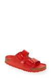 Birkenstock Arizona Big Buckle Slide Sandal In High Shine Tomato