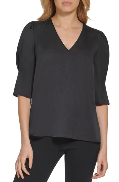 Dkny Puff Sleeve Blouse In Black