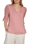 Dkny Puff Sleeve Blouse In Rouge Blush