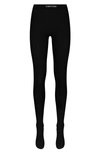 Tom Ford Glossy Jersey Footed Leggings With Logo Band In Nero