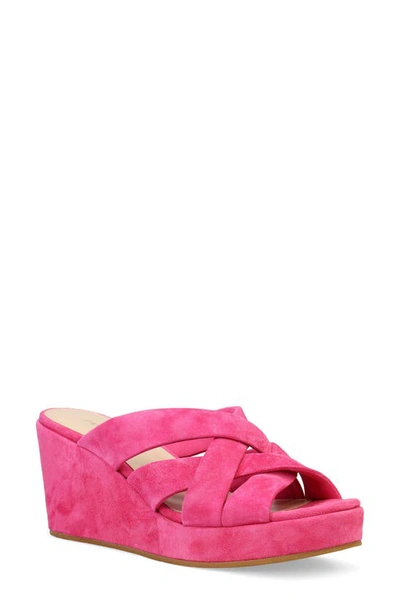 Pelle Moda Wilona Platform Wedge Slide Sandal In Hyper Pink