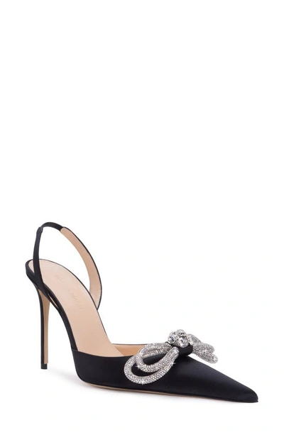 Mach & Mach Double Bow Satin Slingback Pumps In Black