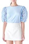 English Factory Mixed Media Blouse In Powder Blue