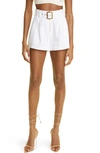 Ramy Brook Gleirys Belted Twill Shorts In White Slub Linen