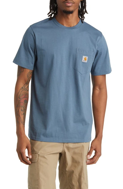 Carhartt Logo Pocket T-shirt In Storm Blue
