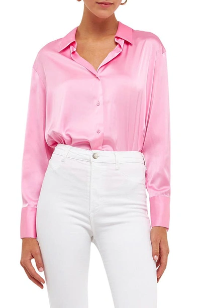 Endless Rose Satin Button-up Shirt In Bubblegum Pink