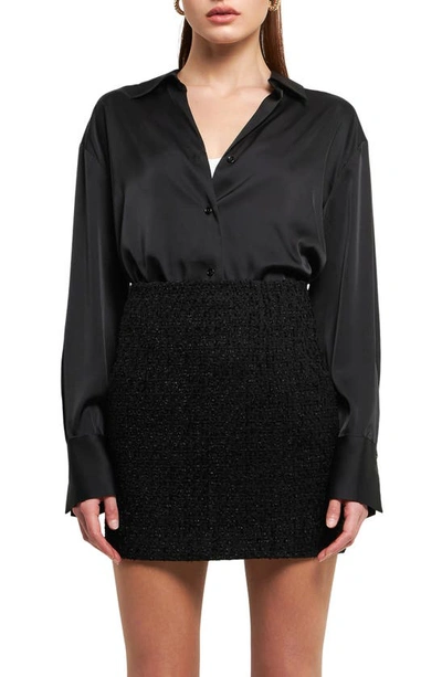 Endless Rose Satin Button-up Shirt In Black