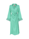Art Dealer Feather-detailing Wrap-design Dress In Green