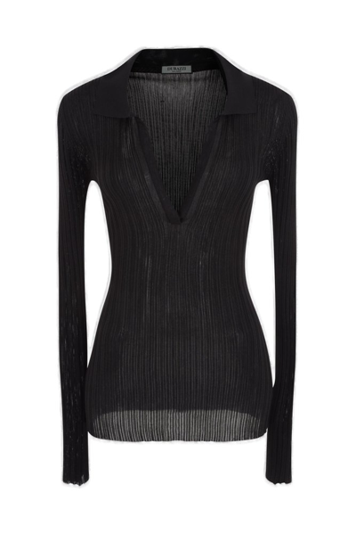 Durazzi Milano V-neck Long-sleeve Knitted Top In Black