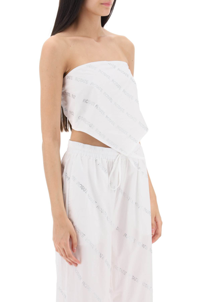 Rotate Birger Christensen Cropped Strapless Crystal-embellished Cotton-poplin Top In Bright White Comb (white)
