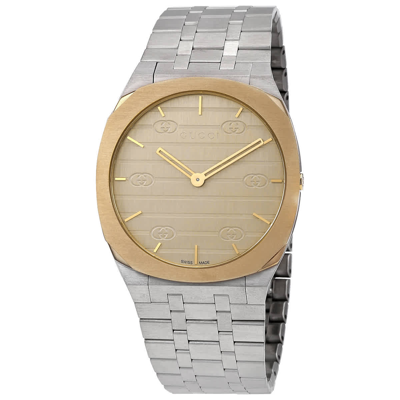 Gucci Ya163405 25h 18ct Yellow Gold-plated Stainless-steel Quartz Watch In Champagne / Gold Tone / Skeleton / Yellow