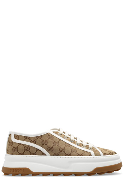 Gucci Gg Tennis Treck帆布运动鞋 In Beige,ebony,white