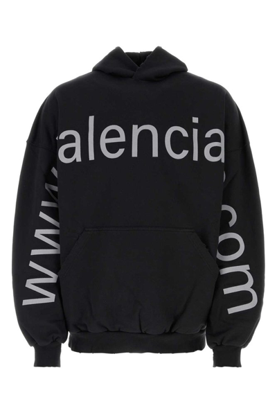 Balenciaga Logo印花棉连帽衫 In Black