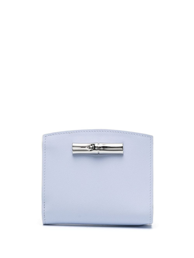 Longchamp Roseau Leather Wallet In Sky Blue/red