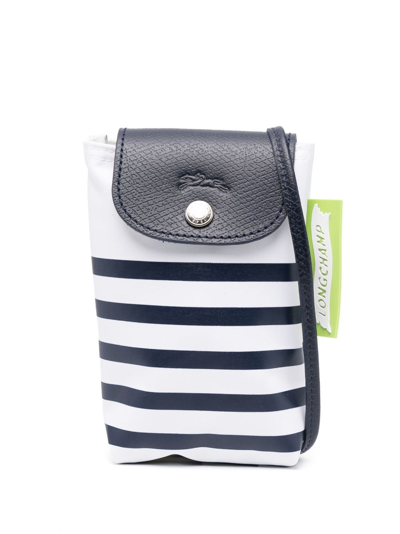 Longchamp Le Pliage Leather Phone Case In Navy/white