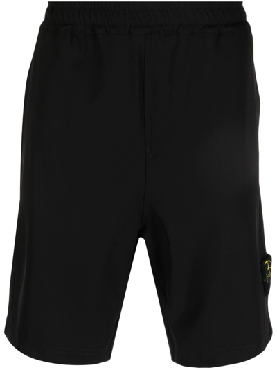 Stone Island Compass-patch Cotton Shorts In Nero
