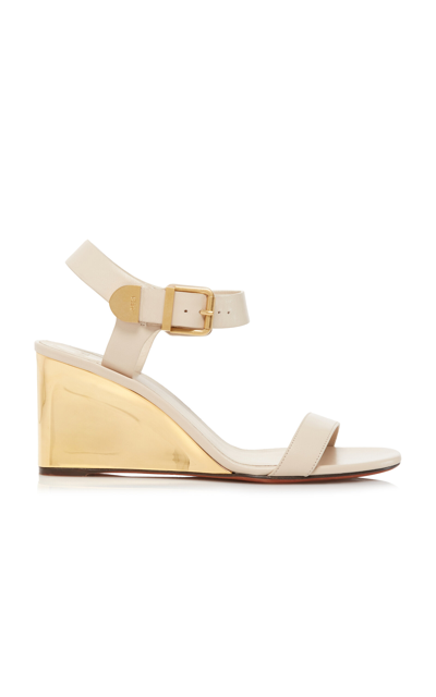 Chloé Rebecca Leather Wedge Sandals In Beige