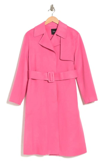 Theory Longline Wool & Cashmere Wrap Trench Coat In Pink Orchid