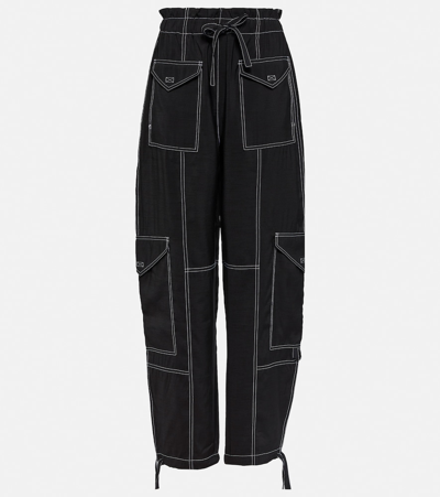 Ganni Light Slub High Waist Pocket Pants In Black