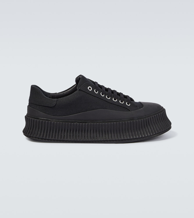 Jil Sander Oversize Sole Canvas Sneakers In Black