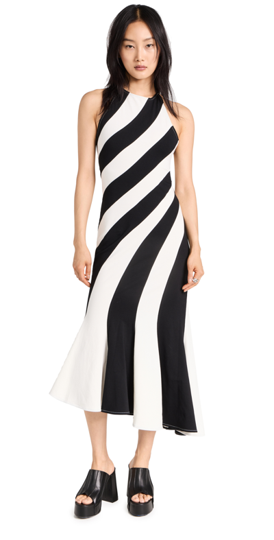 Marc Jacobs The Wave Striped Halterneck Dress In Black,white