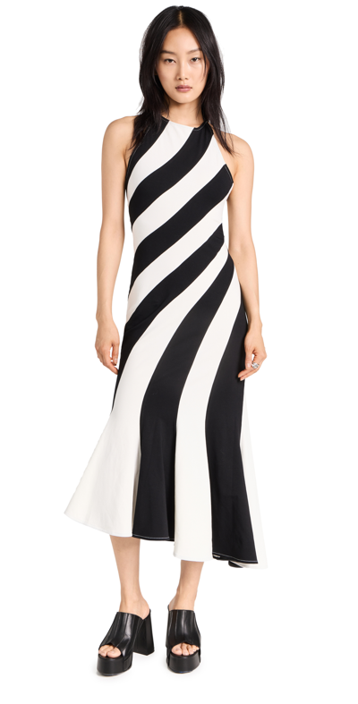 halter long dresses formal Donna Karan Women's Sleeveless Drawstring Waist Midi Halter Dress in Cream/Russet