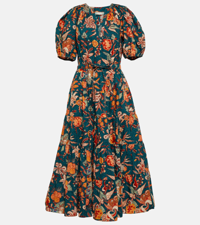 Ulla Johnson Olina Floral Cotton Midi Dress In Delphinium