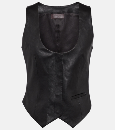 Stouls Adrian Leather Waistcoat In Black