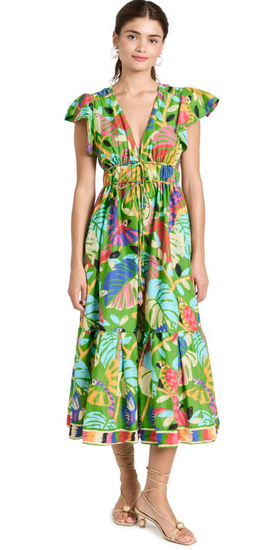 Farm Rio Forest Birds Green Midi Dress | ModeSens