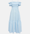 Ganni Seersucker Check Smocked Maxi Dress In Blue