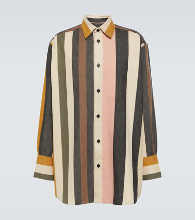 Jw Anderson J.w. Anderson Logo Embroidered Striped Shirt In Flax Multi