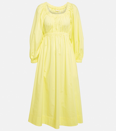 Ulla Johnson Helena Gathered Cotton Midi Dress In Yellow