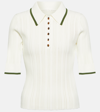 Veronica Beard Soza Knit Contrast Polo Top In White