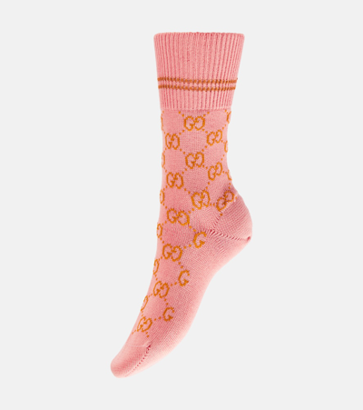 Gucci Gg Supreme 印花及踝针织袜 In Pink