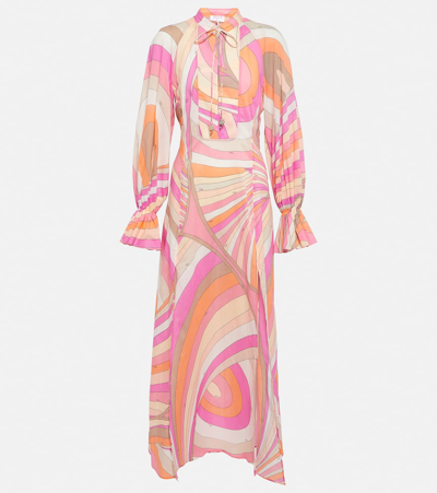 Pucci Printed Cotton Maxi Dress In Pink