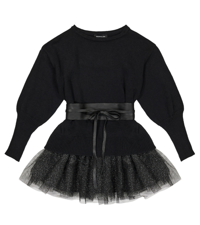 Monnalisa Kids' Lea Tulle-trimmed Dress In Black